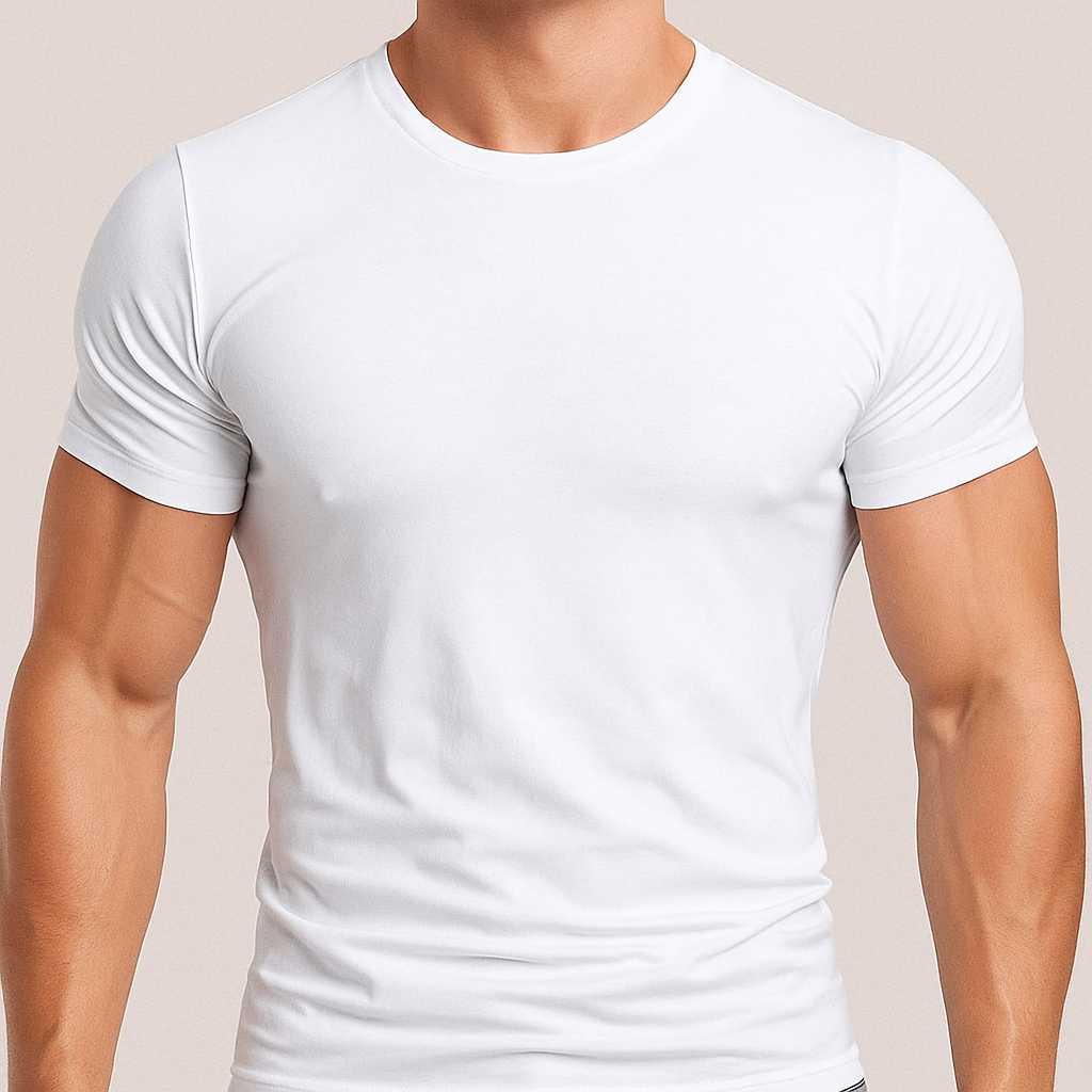 Heren T-shirt Korte Mouw met Ronde Hals en Slim Fit Wit