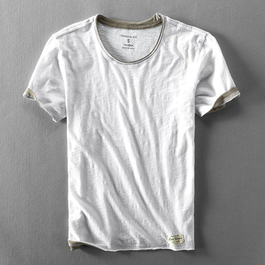 Heren T-shirt Korte Mouw met Ronde Hals en Vintage Fit Wit