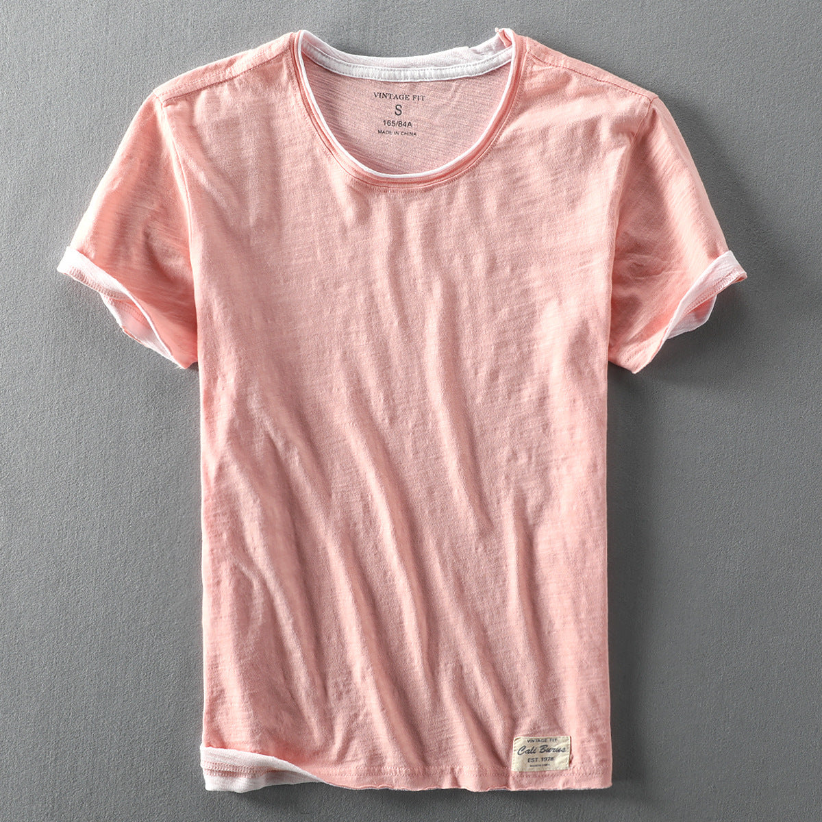 Heren T-shirt Korte Mouw met Ronde Hals en Vintage Fit Roze