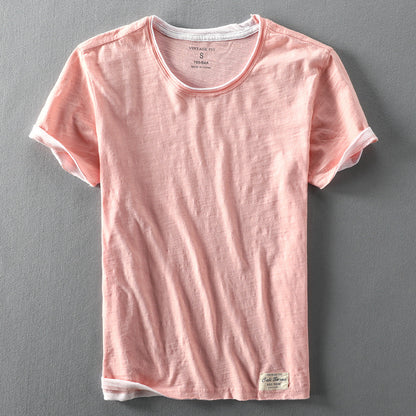 Heren T-shirt Korte Mouw met Ronde Hals en Vintage Fit Roze