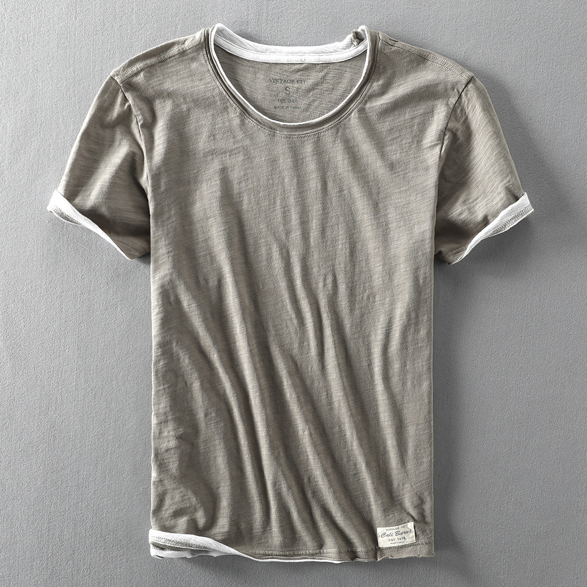 Heren T-shirt Korte Mouw met Ronde Hals en Vintage Fit Khaki