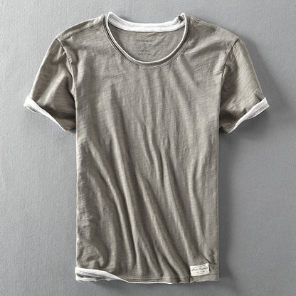 Heren T-shirt Korte Mouw met Ronde Hals en Vintage Fit Khaki