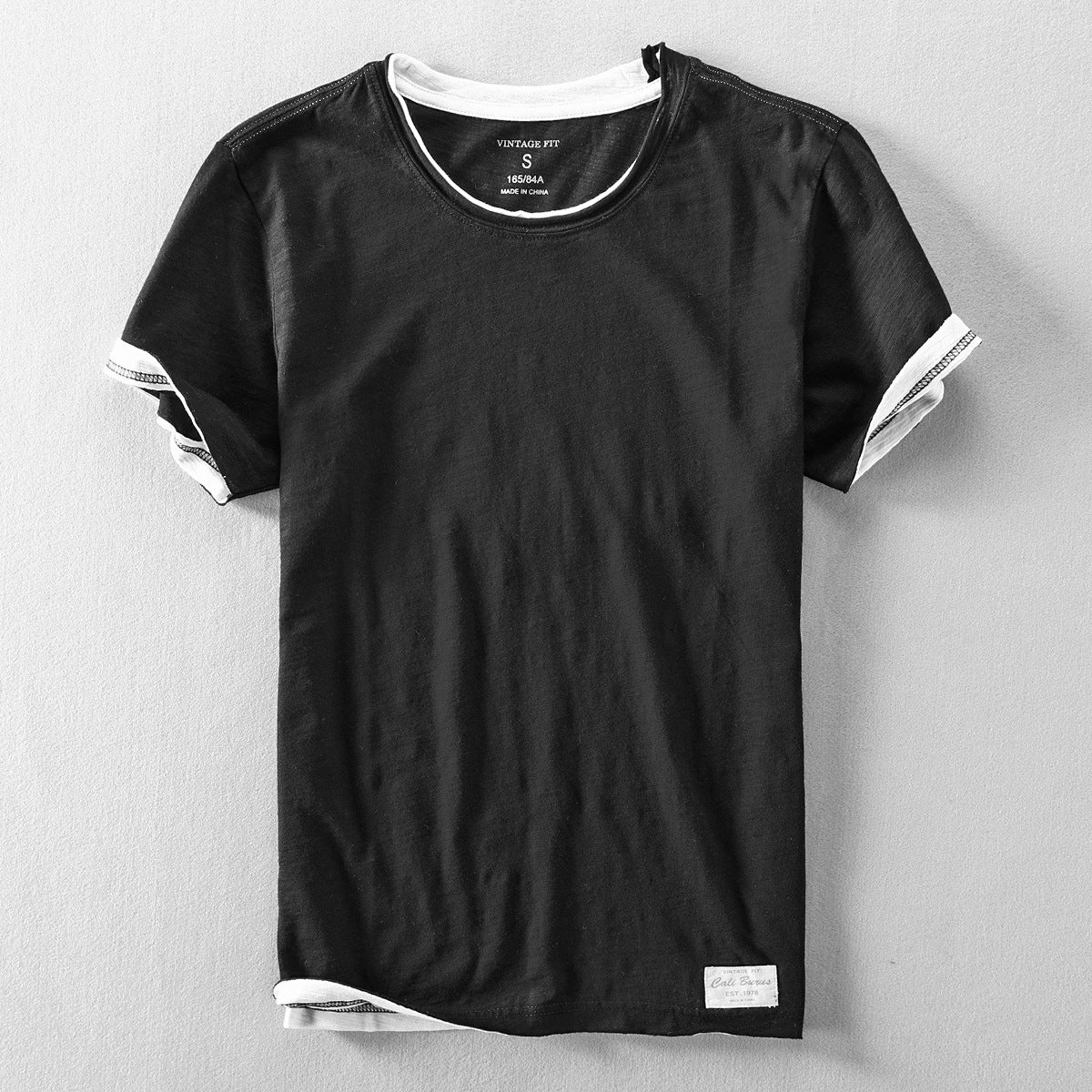 Heren T-shirt Korte Mouw met Ronde Hals en Vintage Fit Zwart