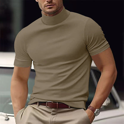 Heren T-shirt Korte Mouw met Turtleneck Khaki