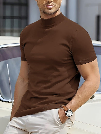 Heren T-shirt Korte Mouw met Turtleneck Bruin