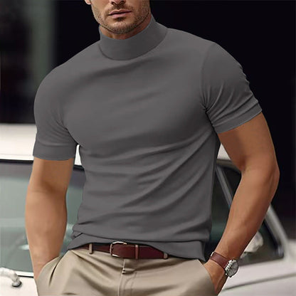 Heren T-shirt Korte Mouw met Turtleneck Grijs