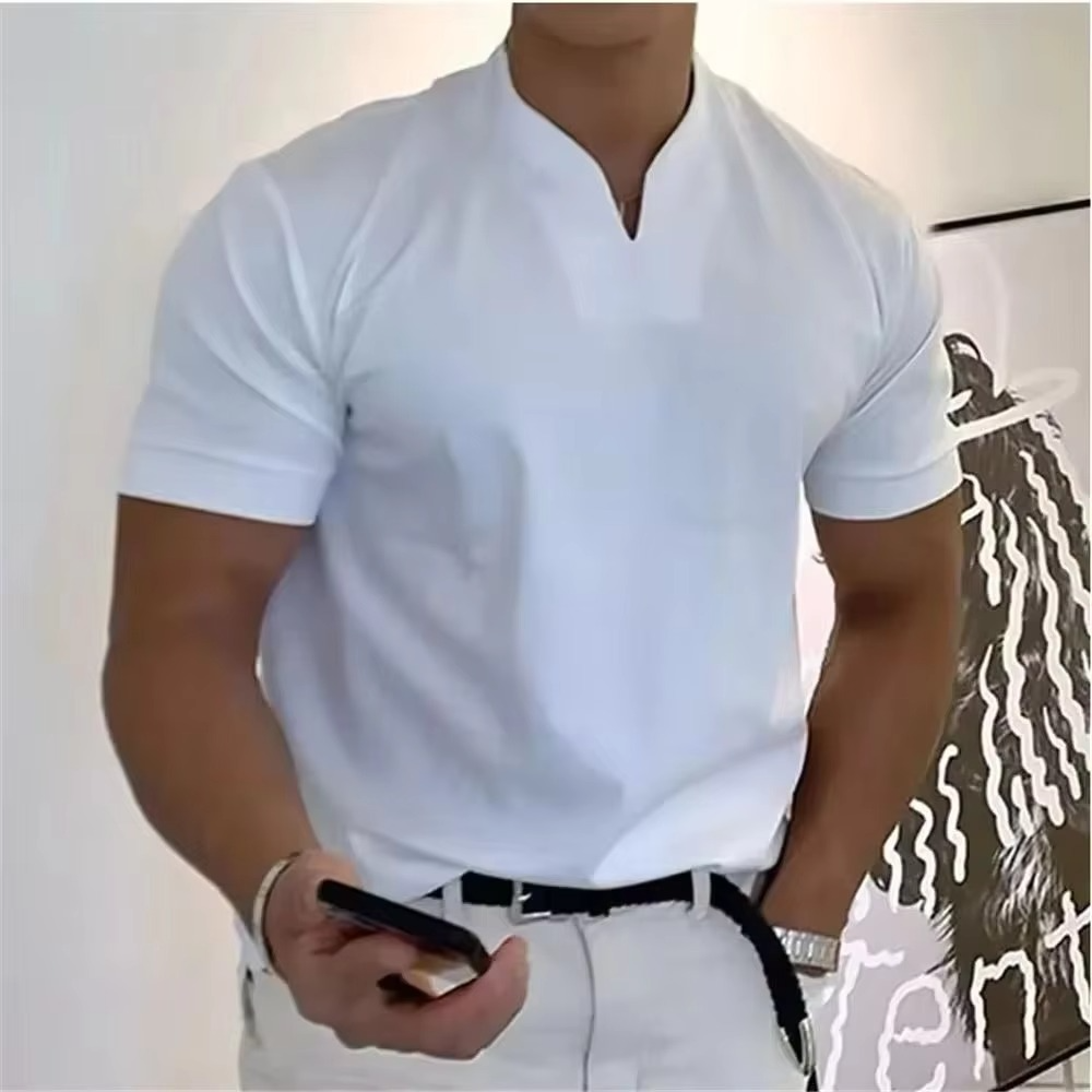Heren T-Shirt Korte Mouw met V-hals en Slim Fit Wit