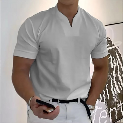 Heren T-Shirt Korte Mouw met V-hals en Slim Fit Zilvergrijs