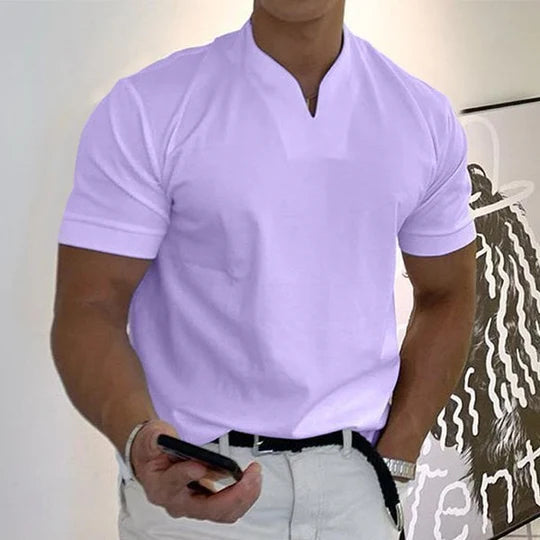 Heren T-Shirt Korte Mouw met V-hals en Slim Fit Paars