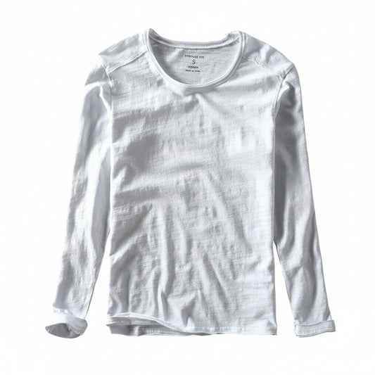 Heren T-shirt Lange Mouw met Ronde Hals en Vintage Fit