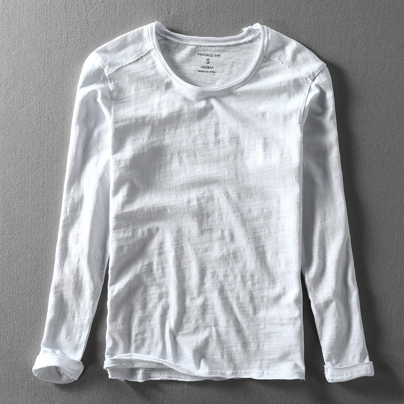 Heren T-shirt Lange Mouw met Ronde Hals en Vintage Fit Wit