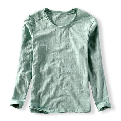 Heren T-shirt Lange Mouw met Ronde Hals en Vintage Fit Lichtgroen