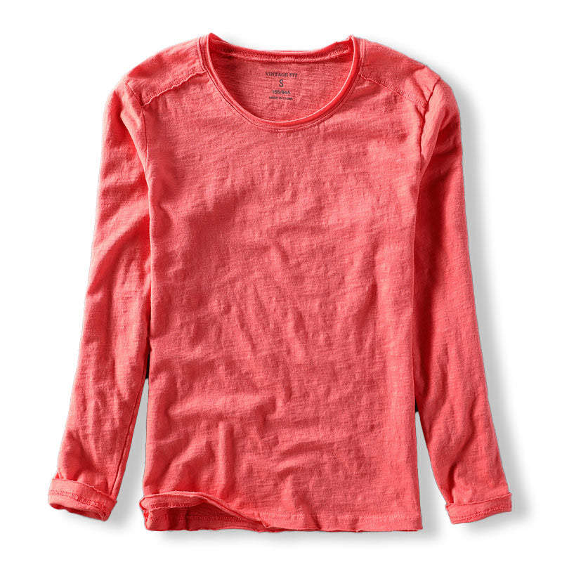 Heren T-shirt Lange Mouw met Ronde Hals en Vintage Fit Rood