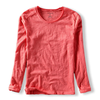 Heren T-shirt Lange Mouw met Ronde Hals en Vintage Fit Rood