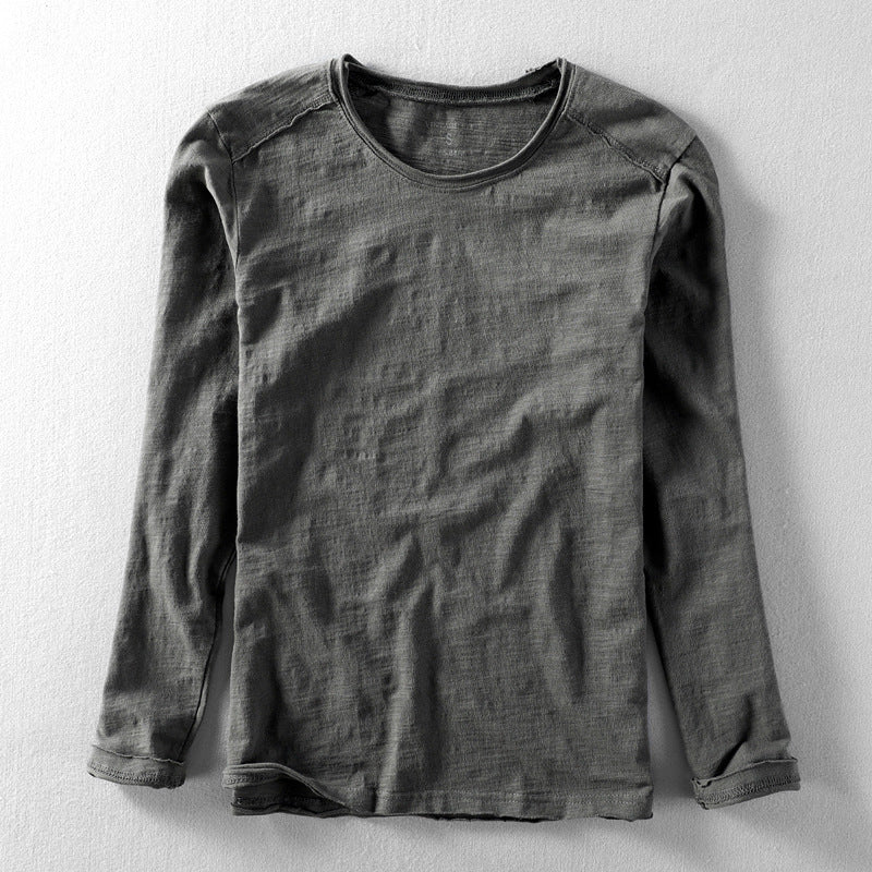 Heren T-shirt Lange Mouw met Ronde Hals en Vintage Fit Donkergrijs