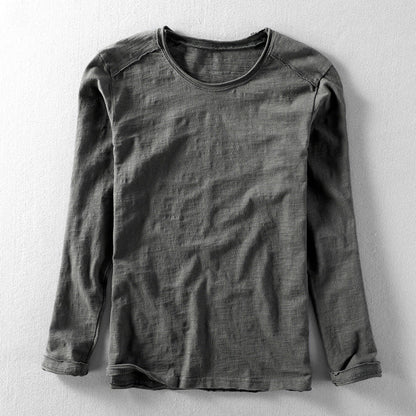 Heren T-shirt Lange Mouw met Ronde Hals en Vintage Fit Donkergrijs
