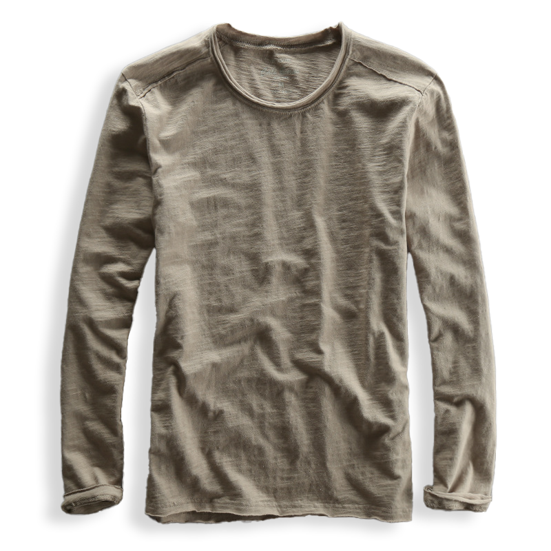 Heren T-shirt Lange Mouw met Ronde Hals en Vintage Fit Khaki