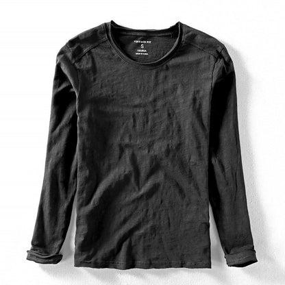 Heren T-shirt Lange Mouw met Ronde Hals en Vintage Fit Zwart