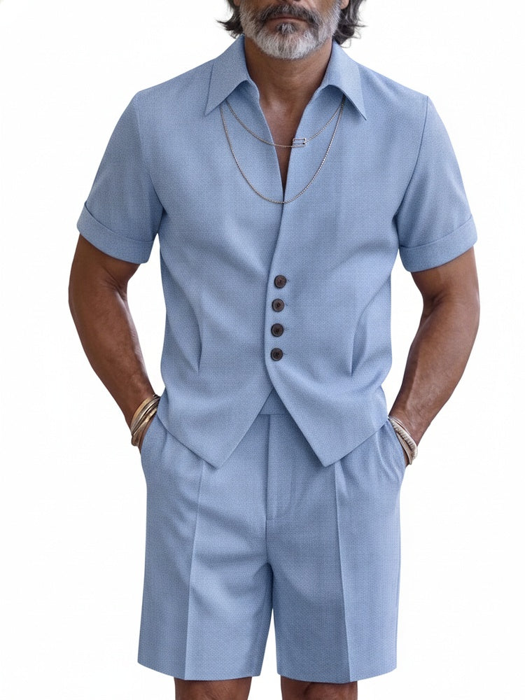 Heren Zomerset Korte Mouw Shirt met Vest en Shorts