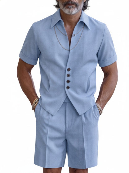 Heren Zomerset Korte Mouw Shirt met Vest en Shorts