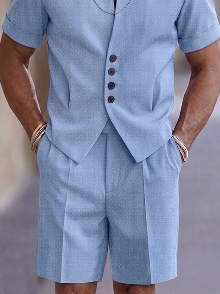 Heren Zomerset Korte Mouw Shirt met Vest en Shorts